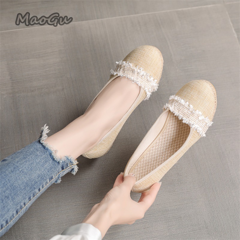 Wedge Espadrille Women - 女性用エスパドリーユ ウェッジシューズ ラウンドトゥ スリッポン カジュアルシューズ 通気性のある夏用軽量履物