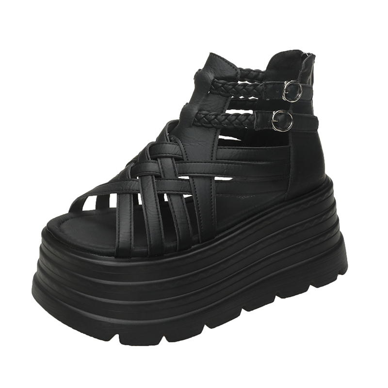 Wedge Espadrille Women - 8 センチメートルデザイナー女性の夏のレザーサンダルオープントゥプラットフォームウェッジスニーカー新しい女性カジュアルシューズビーチ Sandálias Das Mulheres