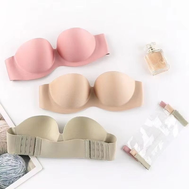 Bralette Triangle Set - 女性のセクシーなストラップレスプッシュアップパッド入りブラジャー、ストラップなしのシームレスな目に見えないブラレットランジェリー、女性用下着