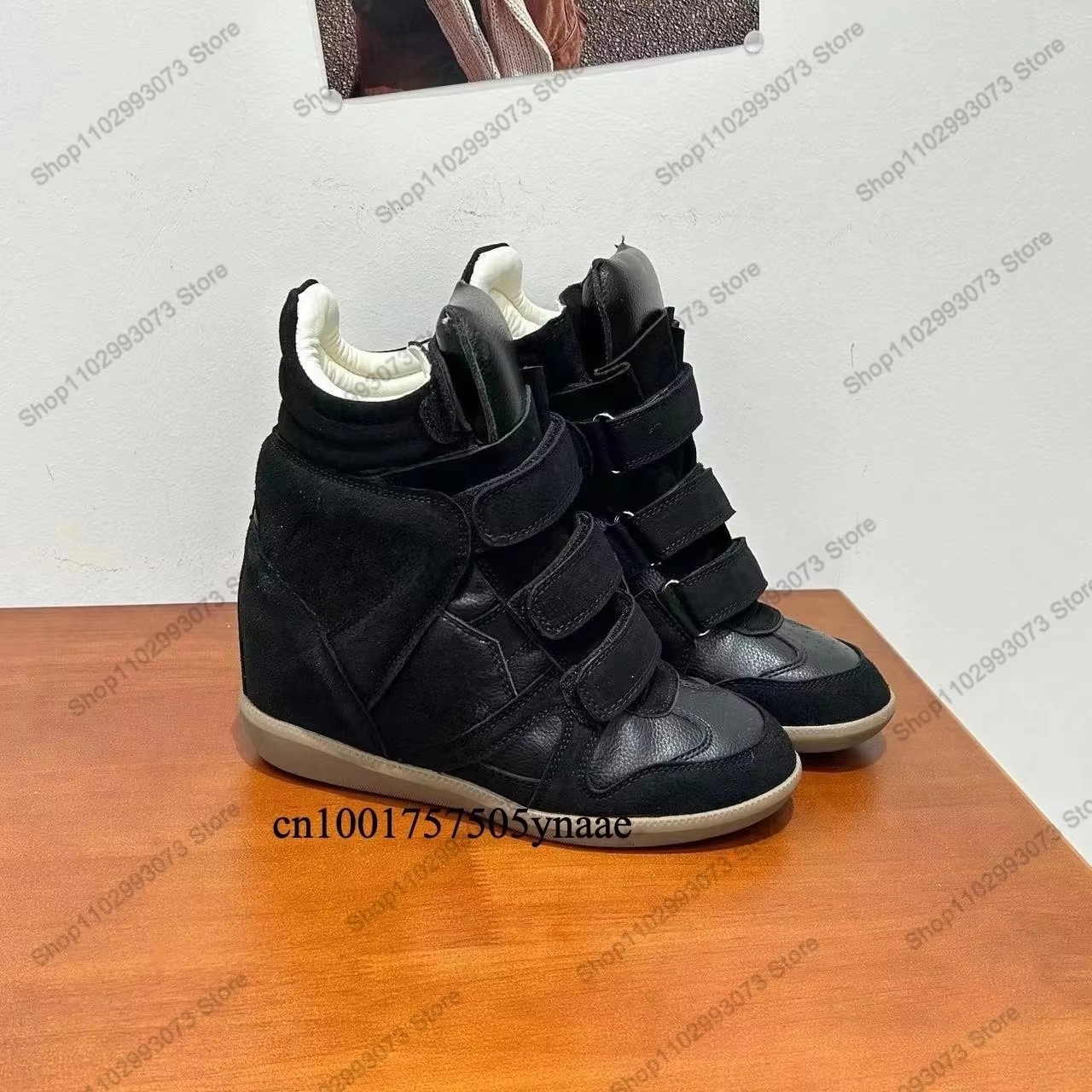 Wedge Espadrille Women - 女性用隠しウェッジヒールハイカットスニーカー、スエードレザーのスプライシング、ベルクロストラップ留め、インナーハイトアップ機能付きアンクルブーツ、軽量で快適なカジュアルファッションシューズ、ストリートショッピング、デート、パーティー、日常、アウトドアウォーキング、外出用
