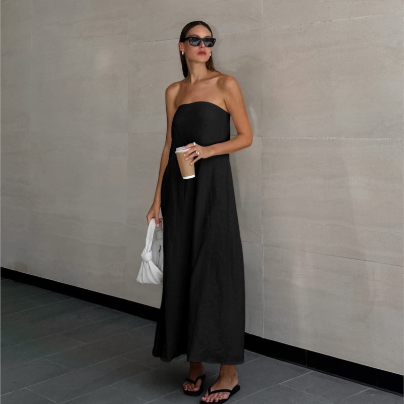 ファッションエレガントなシンプルなデザインのストラップレスコ - Linen Dress Wrap のレビューと価格