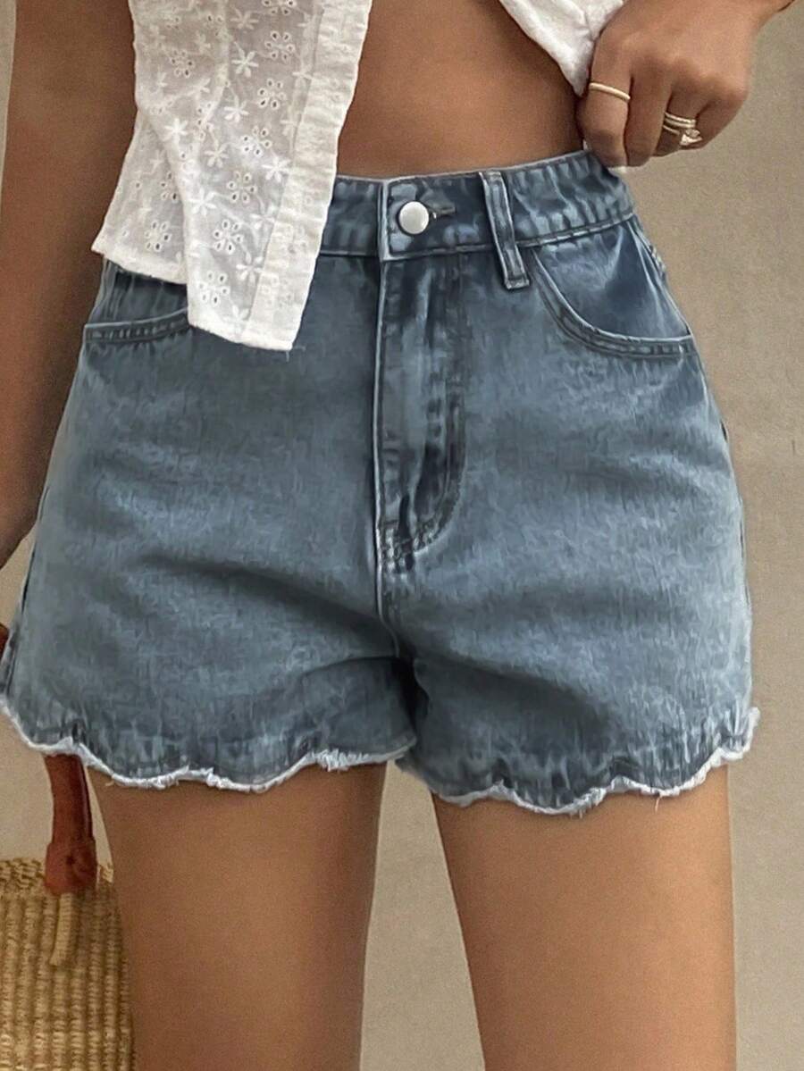 女性用ルーズカジュアルデニムショートパンツ、夏用ハイウエスト - Shorts Denim Frayed のレビューと価格