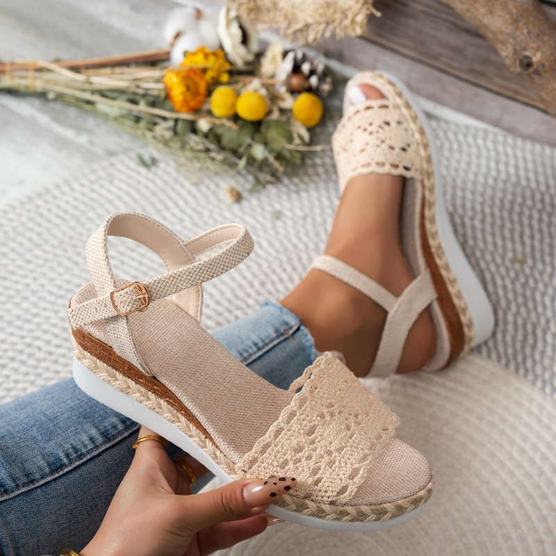 女性用レースウェッジサンダル、エスパドリーユプラットフォーム - Wedge Espadrille Women のレビューと価格