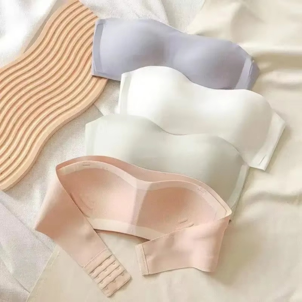 ソリッドカラーのストラップレスラップブラジャー目に見えないノ - Bralette Triangle Set のレビューと価格