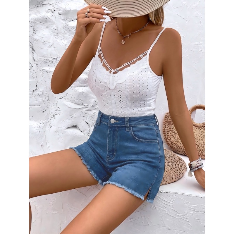 レディースハイウエストデニムショートパンツ 2026夏新作  - Shorts Denim Frayed のレビューと価格