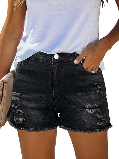 カジュアルヴィンテージデニムショーツ ハイウエスト リップド - Shorts Denim Frayed のレビューと価格